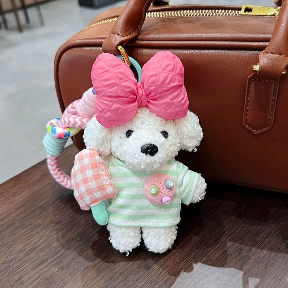 Cute Cartoon Cartoon Dopamine Dog Keychain Striped Top Car Key Ring New Bag Charm  Small Gifts
