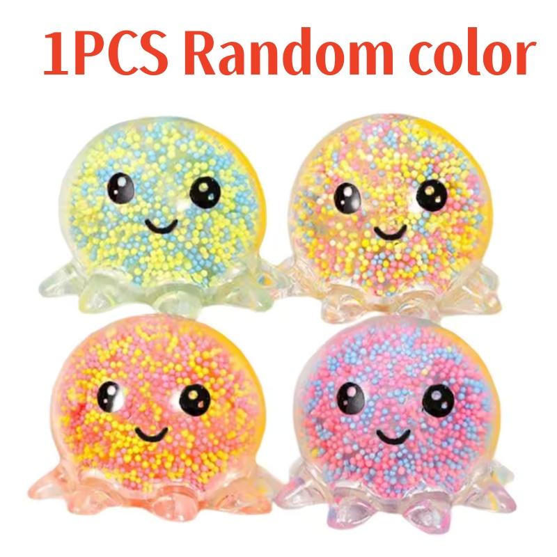 

1pcs Glow Octopus Squeeze Stress Ball Transparent Foam Bead Fidget Toy Pocket Stress Relief Desk Toy for Adult Office Home Daily