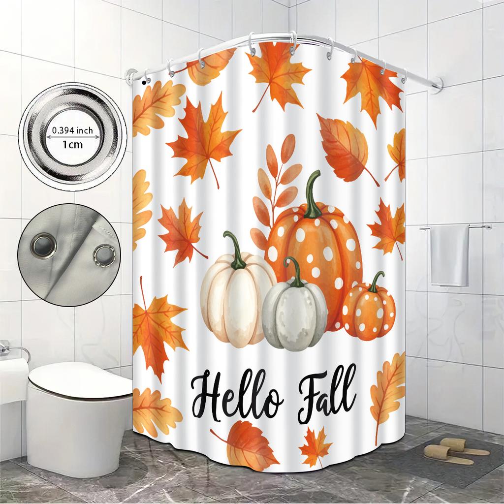 1pc Autumn Harvest Thanksgiving Pumpkin Print Waterproof Shower Curtain Privacy Multi Size with 12 Hooks Easy Install