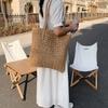 Square Hollow Straw Beach Bag Handmade Woven Shoulder Bag  Rattan Shopping Travel Bag Bohemian Summer Vacation Casual Tote