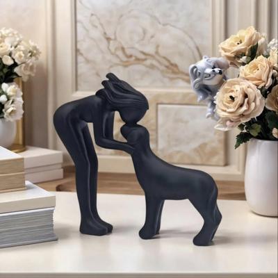 Human And Dog Statue Cute Resin Pet Sculpture for Home Office Desk Shelf