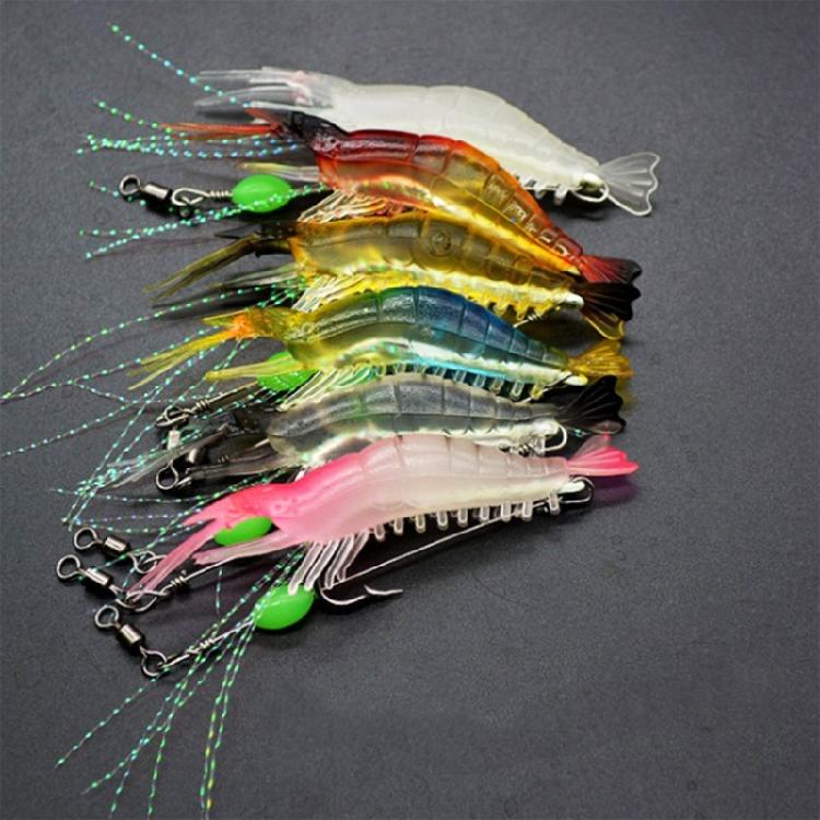 7 Pcs Silicone Soft Shrimp Baits with Hooks Luminous Swimbait Fishing Tackle