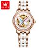 OLEVS 6615 Womens Watch Original Bezel Ceramic Mechanical Automatic Wristwatch Waterproof Luminous Ladies Watch Butterfly Dial