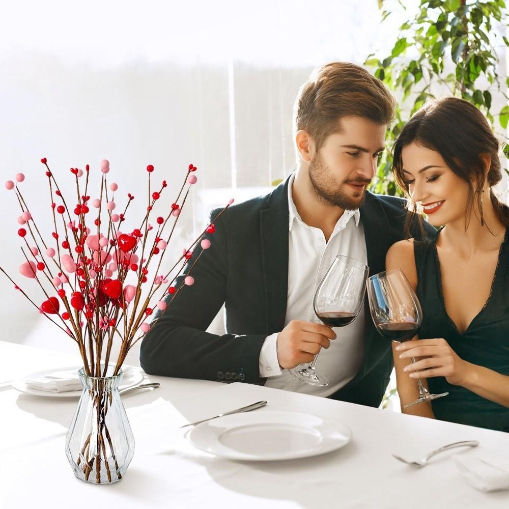 Heart-Shaped Artificial Heart Flowers DIY Vase Festive Atmosphere Love Bouquet Simulation Berry Flower Stem Valentine's Day