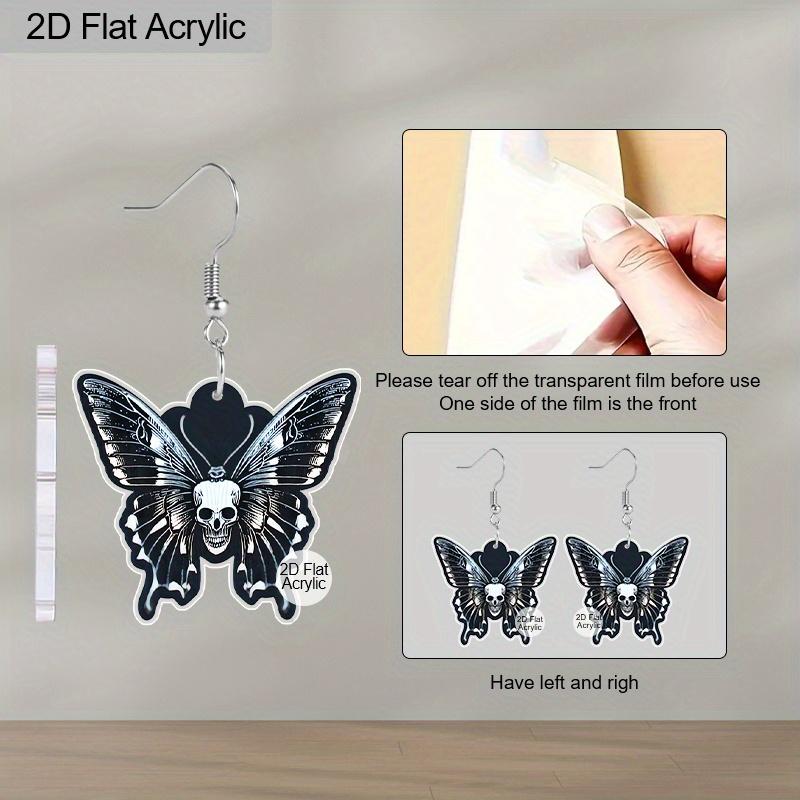 2D Flat Cute Halloween Sugar Skull Butterfly Earrings Dangle Acrylic Day of The Dead Decor Gifts for Women Festival Charms