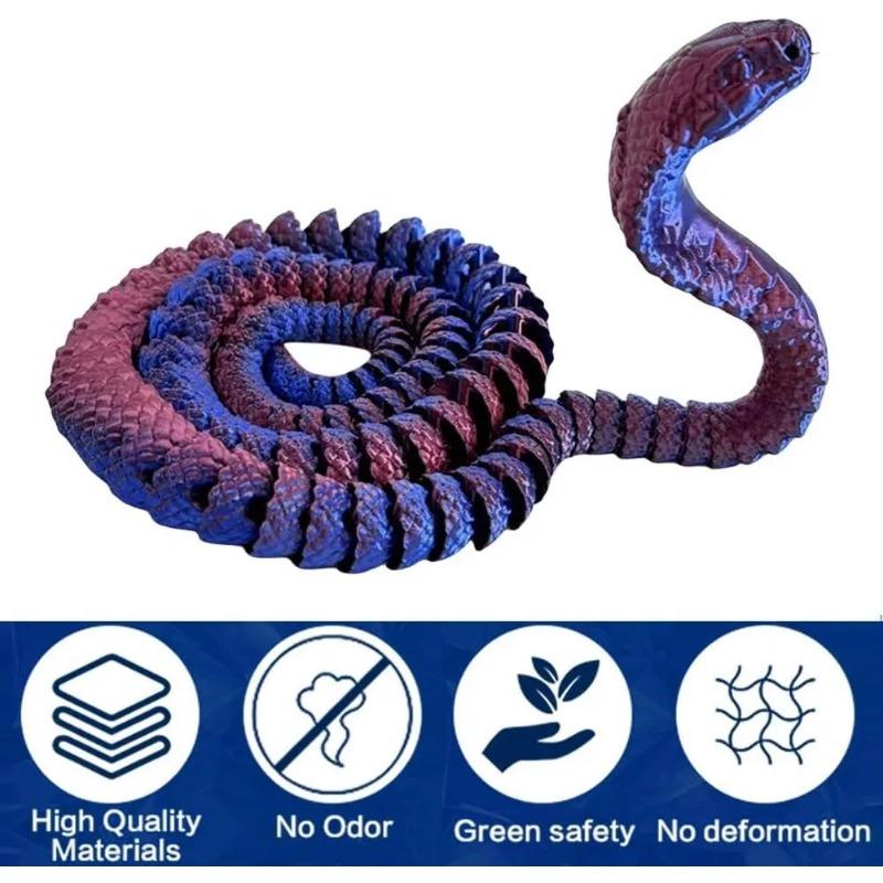 

60/80 см 3D печатные игрушки «Кобра» для взрослых 3D печатные шарнирные игрушки «Кобра» Гибкие хрустальные змеиные игрушки для декора домашнего офиса 80cm фиолетовый