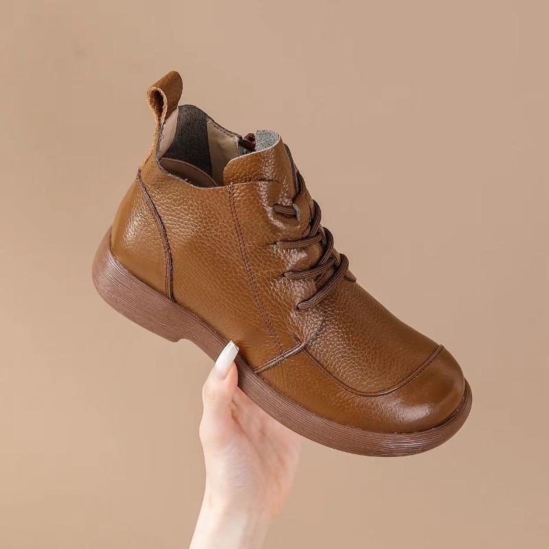 100% Genuine Leather Shoes Women Ankle Boots Spring Autumn Retro Soft Cow Leather Brand Ladies Single Boots Mother Shoes Plus Size 41