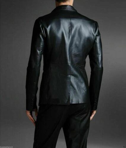 Handmade Formal Business New Black Men's Blazer Stylish Genuine Lambskin Leather