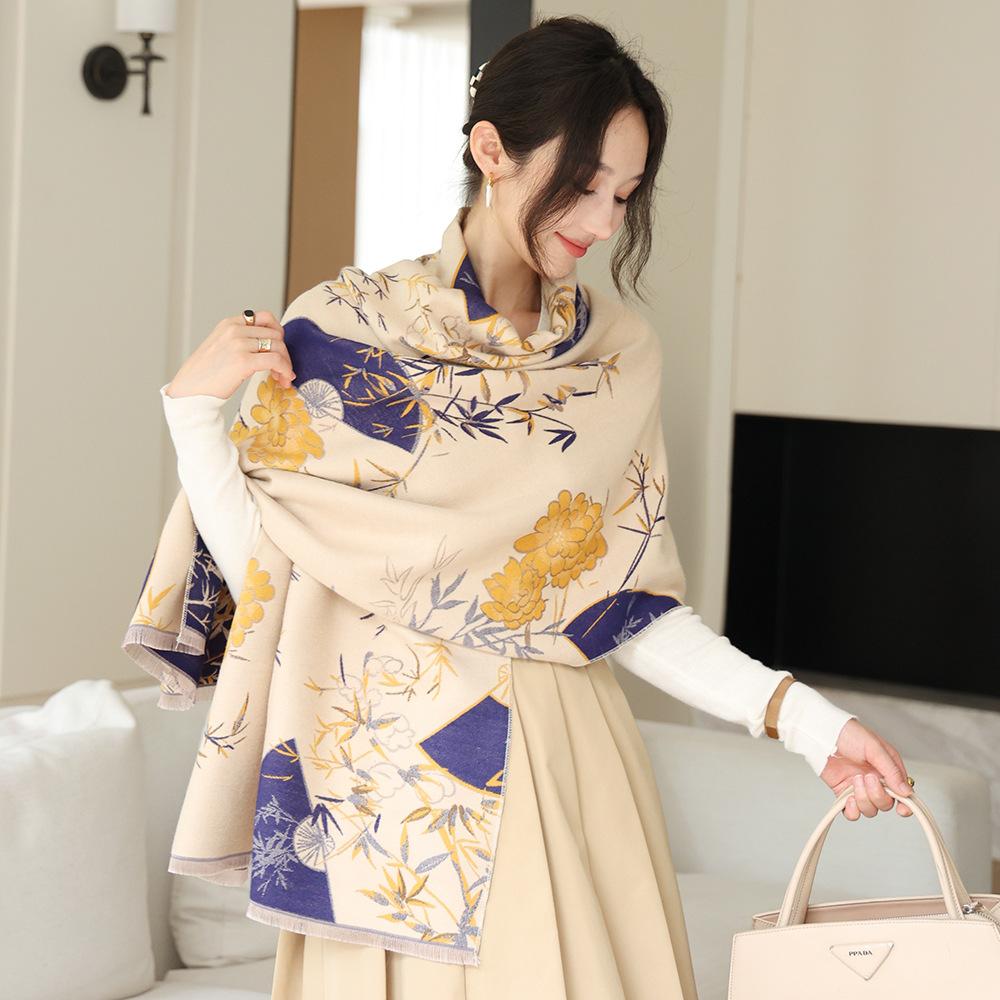 Double Sided Scarf For Women, Autumn And Winter Long Style, Suitable For Both Wearing And Wearing Cloaks, With A Thick Imitation Cashmere Shawl