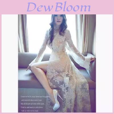 Long Dress With Lace Embroidery For Beach Vacation And Casual Wear