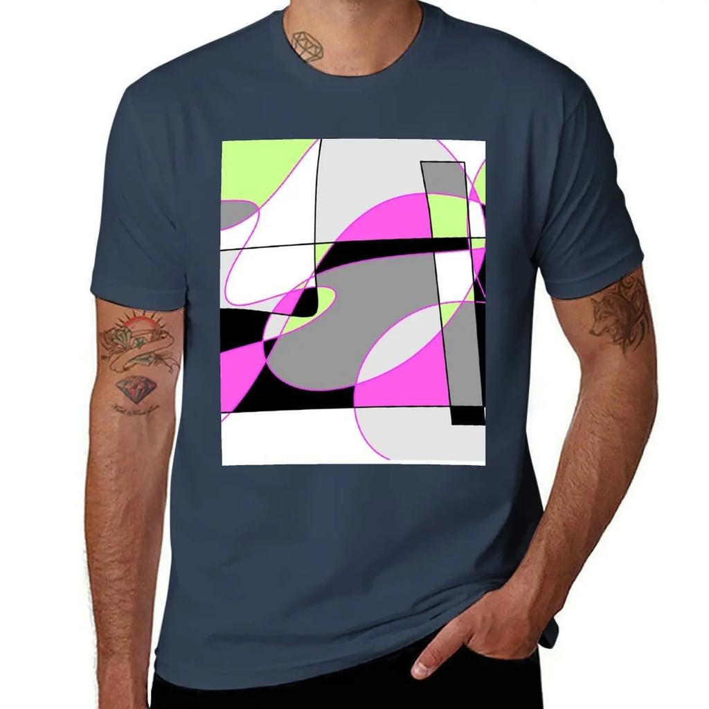 Modern Geometric Abstract In Pink Lime Green Gray White Black T-Shirt Oversize T-shirts Man Blanks Short Sleeve Tee Men