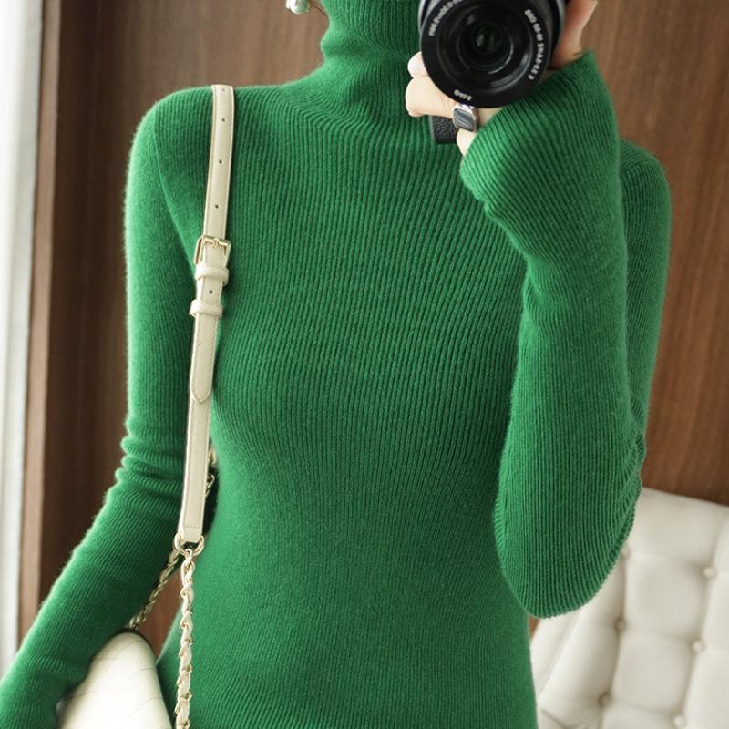 INDFS Women's Fashion Casual Fall Winter Solid Color Print Long Sleeve High Neck Sweaters