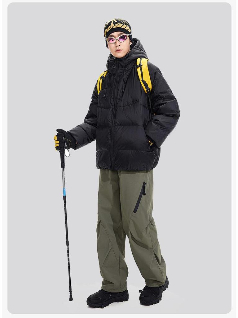 ACU Men's Japanese-Style Outdoor Windproof Down Jacket: Warm, Oversized, Hooded, Nylon, Solid Color.