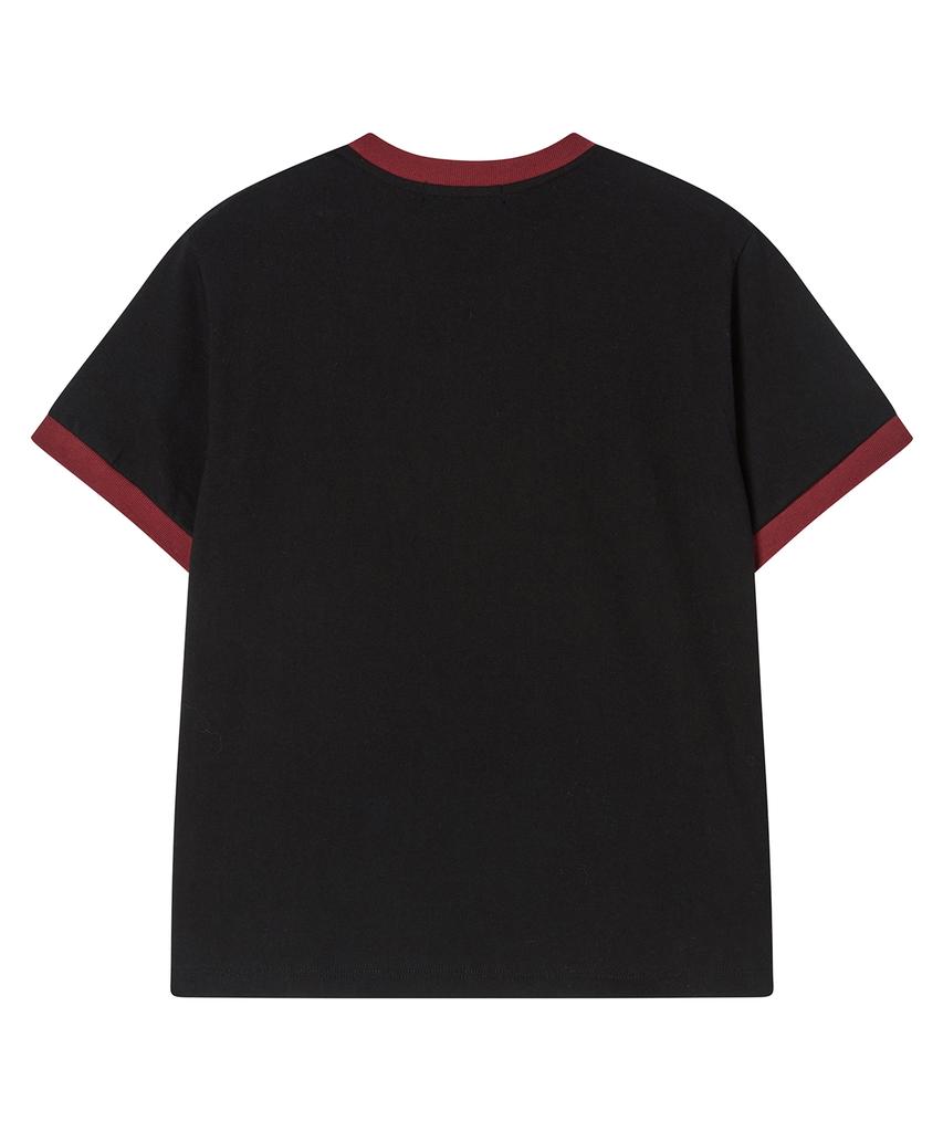 AWESOME STUDIO Heart Ringer Color Block Short Sleeve T-Shirt Black