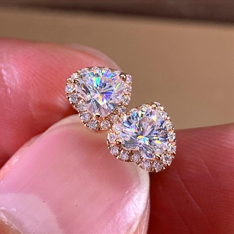 Romantic Women's Heart Stud Earring 3 Color Simple Stylish Girl Love Earring Gift Brilliant Cubic Zirconia Luxury Jewelry