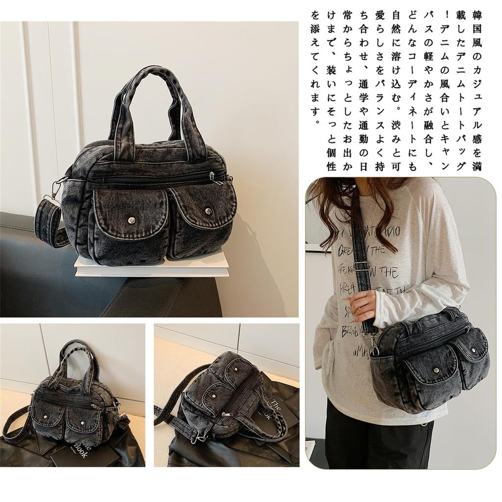 KSLAT Damen Jeans-Tragetasche, Canvas-Umhängetasche, Crossbody-Tasche, Großes Fassungsvermögen, A4-Format-kompatibel, Koreanischer Stil, Lässig, Handtasche, Schule/Pendler