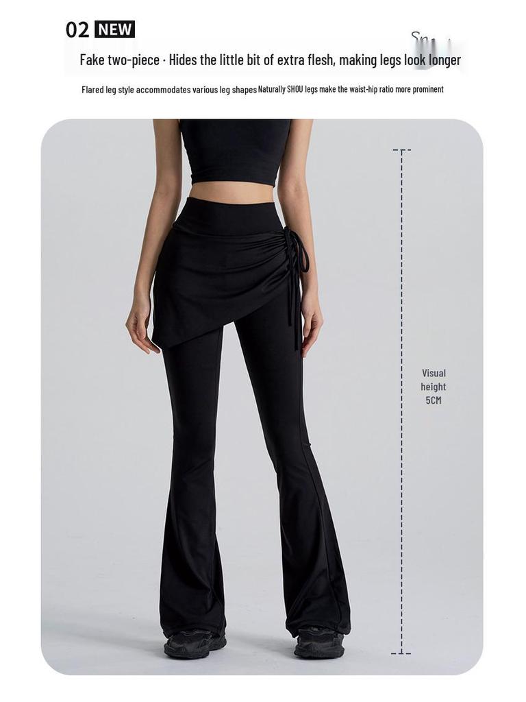 High-Waist Butt-Lifting Yoga Pants with Skirt Overlay for Women - Flared, Tight-Fitting, Anti-Exposure Fitness & Pilates Wear