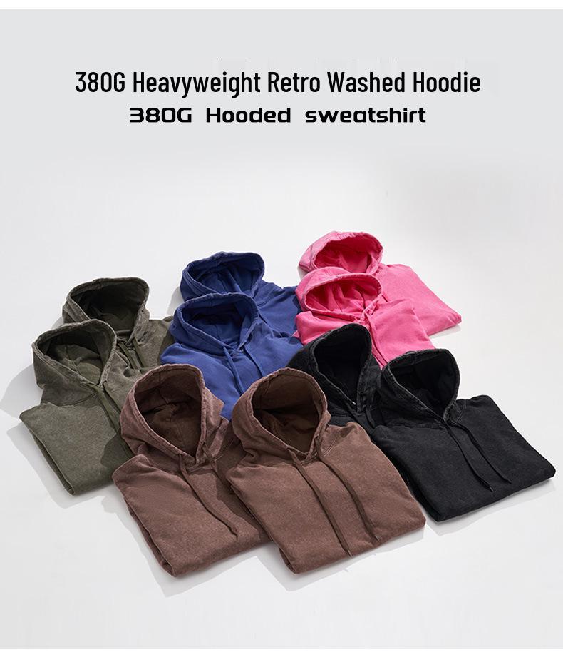 Men's Retro Wash-Faded Cotton Hoodie with Embroidered Logo