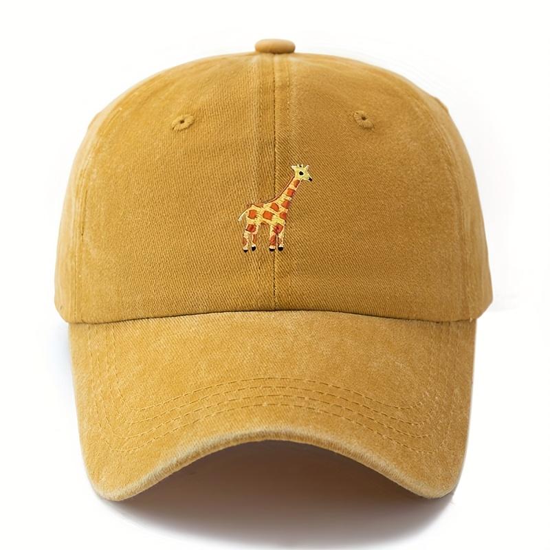 A Unisex Fashionable and Versatile Baseball Cap with Giraffe Featuring a Classic Vintage Washed Outdoor Lightweight Curved Brim