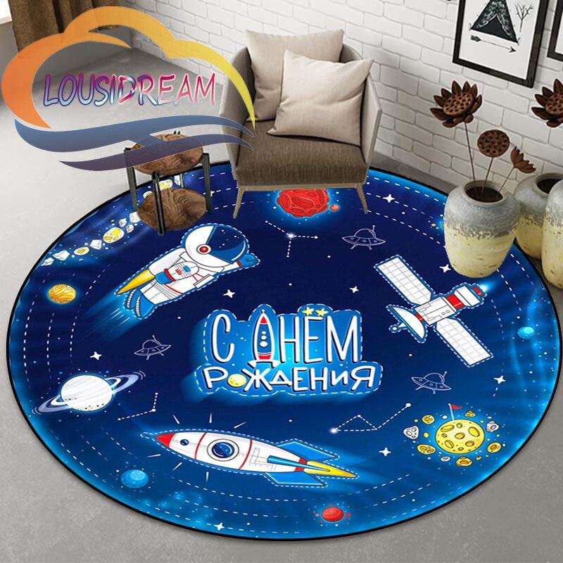 Space Universe  Vector Ufo and Many Planets In Galaxy Round Bedroom Floor Mat Computer Chair Area Decoration Carpets