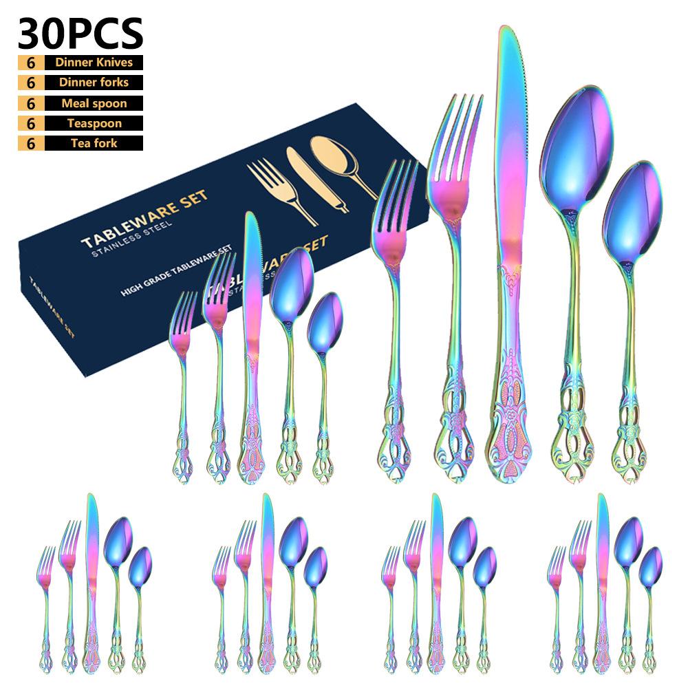 24pcs KuBac Luxury Golden Stainless Steel Steak Knife Fork Set Gold Cutlery Set With Luxury Wood Gift Box 16Pcs Drop Shipping