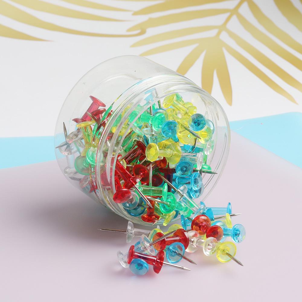 Colorful Transparent Thumbtacks with Exquisite Plastic Box Packaging - 200 Pieces.