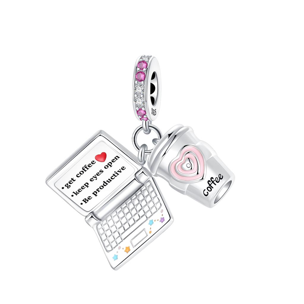 Copper Craft Can Be Opened Notebook Computer Beads Coffee Cup Pendants Beads Fit Bracelet Jewellery Handmade Making Women