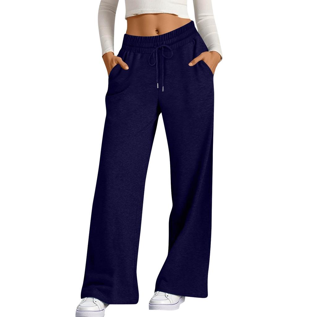 Women's Pants Fashion Casual Pants Solid Color Drawstring High Waist Pants With Pockets