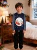 Children's Christmas Long-Sleeve T-Shirt with Cartoon Elk and Striped Sleeves