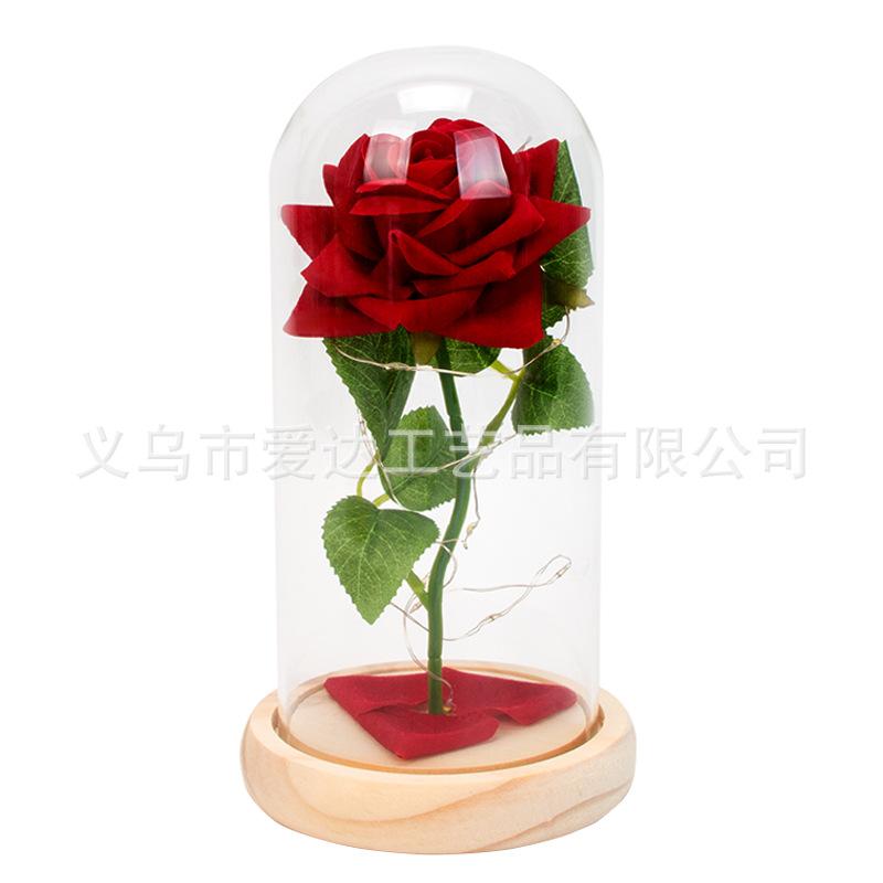 LED light single rose glass cover ornament Valentine's Day birthday gift for lover eternal flower