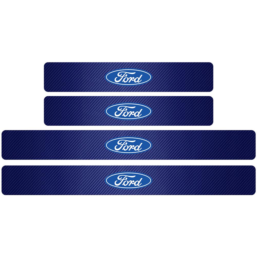 4Pcs Car Door Sill Carbon Fiber Badges Protector Stickers for Ford Explorer Focus 2 3 4 MK2 MK3 MK5 Fiesta MK7 Mondeo MK4 Fusion