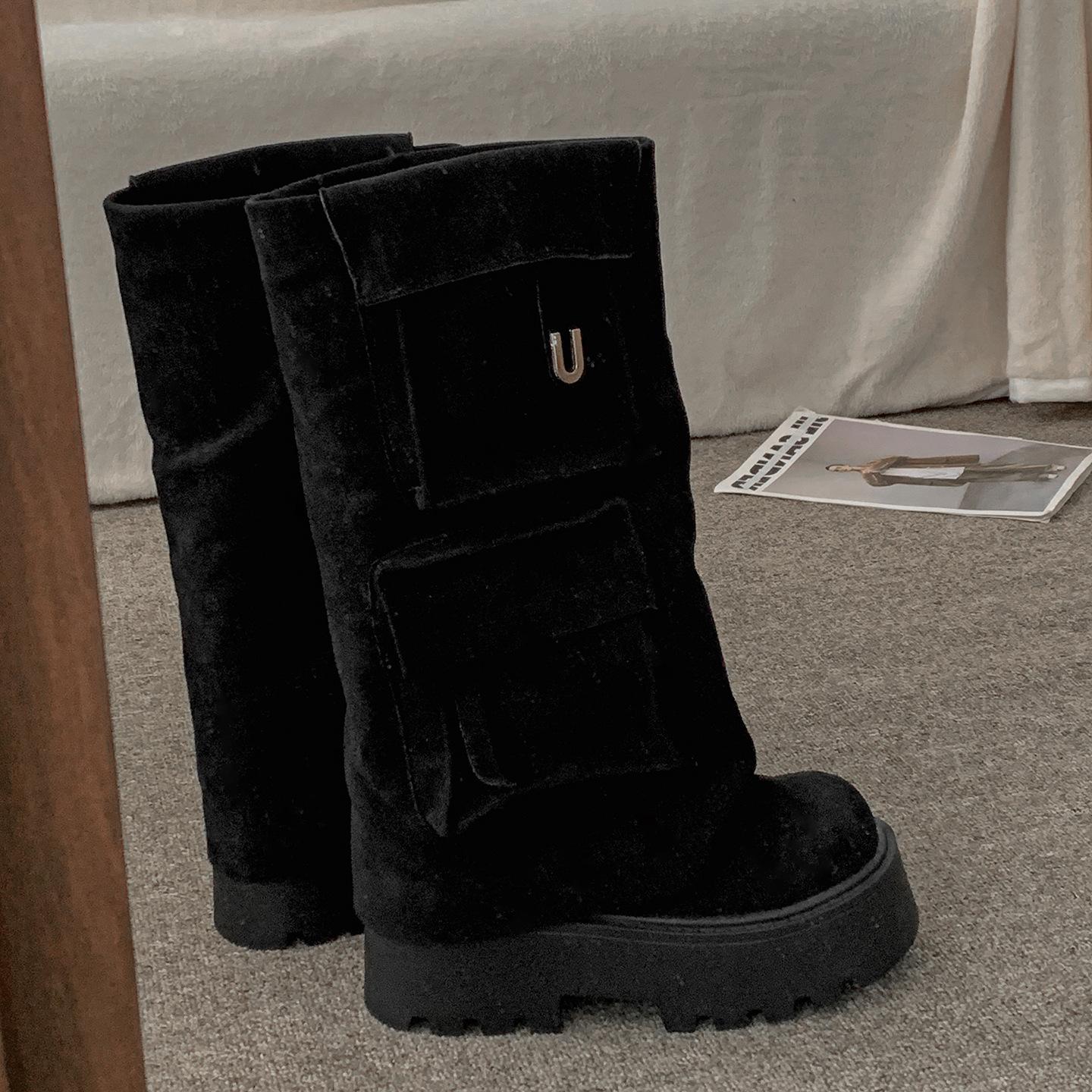 

Brown Suede Pocket Flat Platform Knee High Boots Women s Soft Y2K Cool Round Toe Highten Shoes 2025 New in Luxury Designer Shoes 35