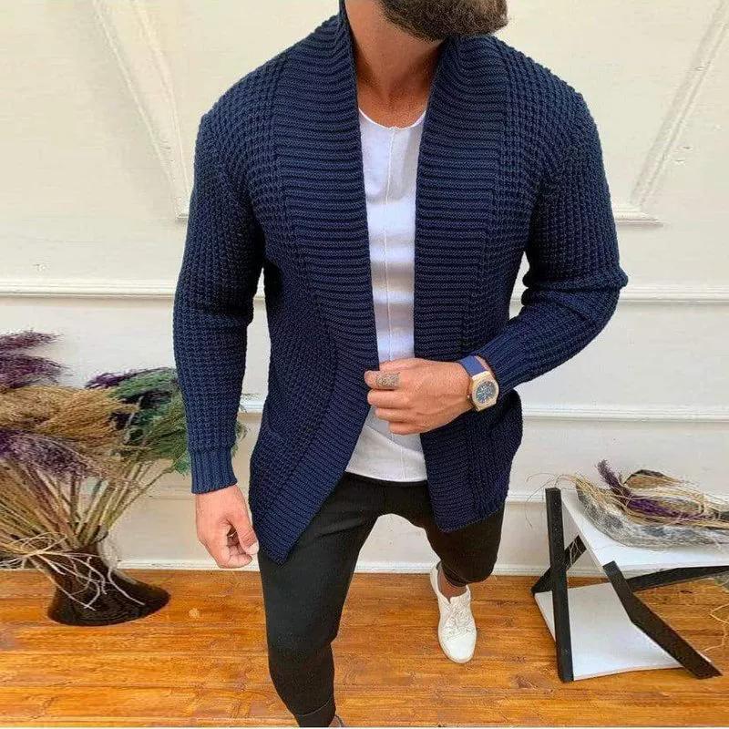 New Men's Knitted Sweatercoat Long Cardigan Fashion Casual Sweater Jacket Men Knit Trench Coat Autumn Streetwear Cardigan Man