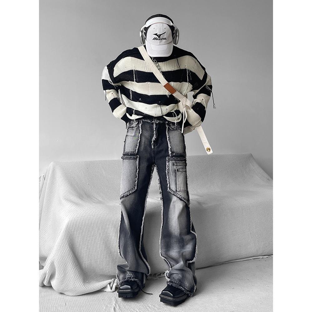 Męskie Modne Luźne Proste Jeansy Workwear - Surowe Krawędzie, Jesień/Zima