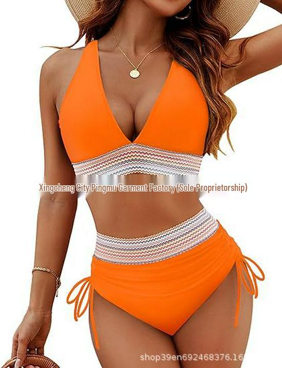 

Женское бикини халтер с высокой талией и контролем живота - Сексуальный европейский и американский стиль XXL красный/оранжевый