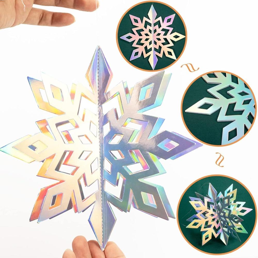 12pcs Christmas Hanging Snowflakes Decorations 3D Iridescent Paper Snowflakes Snow Flakes Garland Christmas Tree Decoration Party Ornaments