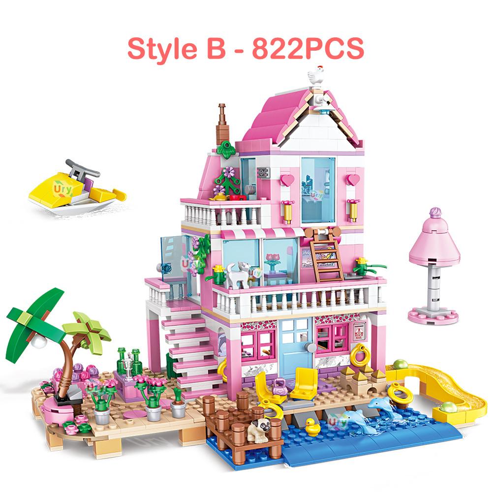 822pcs Friends City House Summer Holiday Seaside Villa Apartment MOC Building Blocks Sets Figures DIY Toys for Kid Girls Christmas Gift