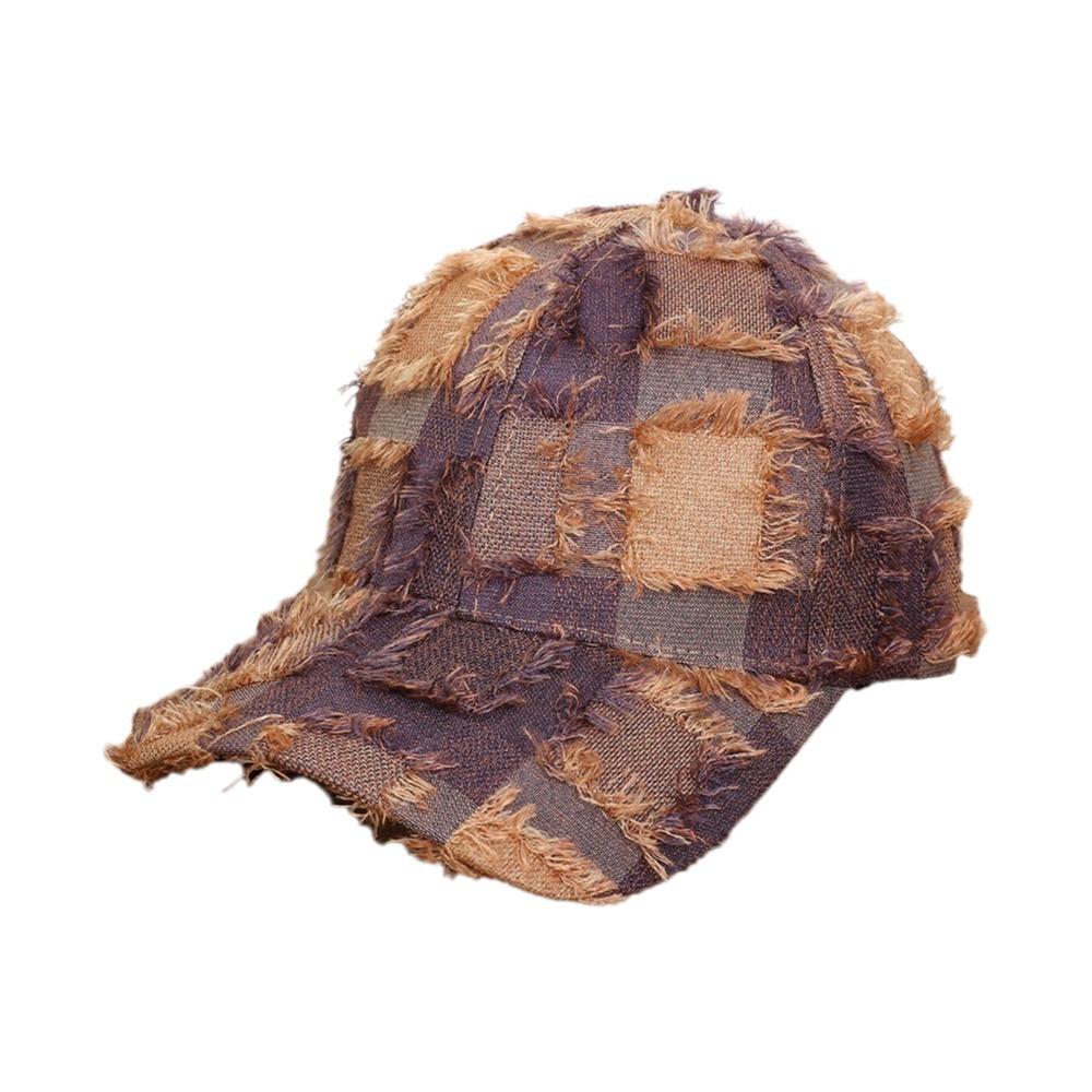 Frayed Edge Plaid Baseball Cap Adjustable Fit Sun Shading Cap Casual Baseball Hat  Daily Wear