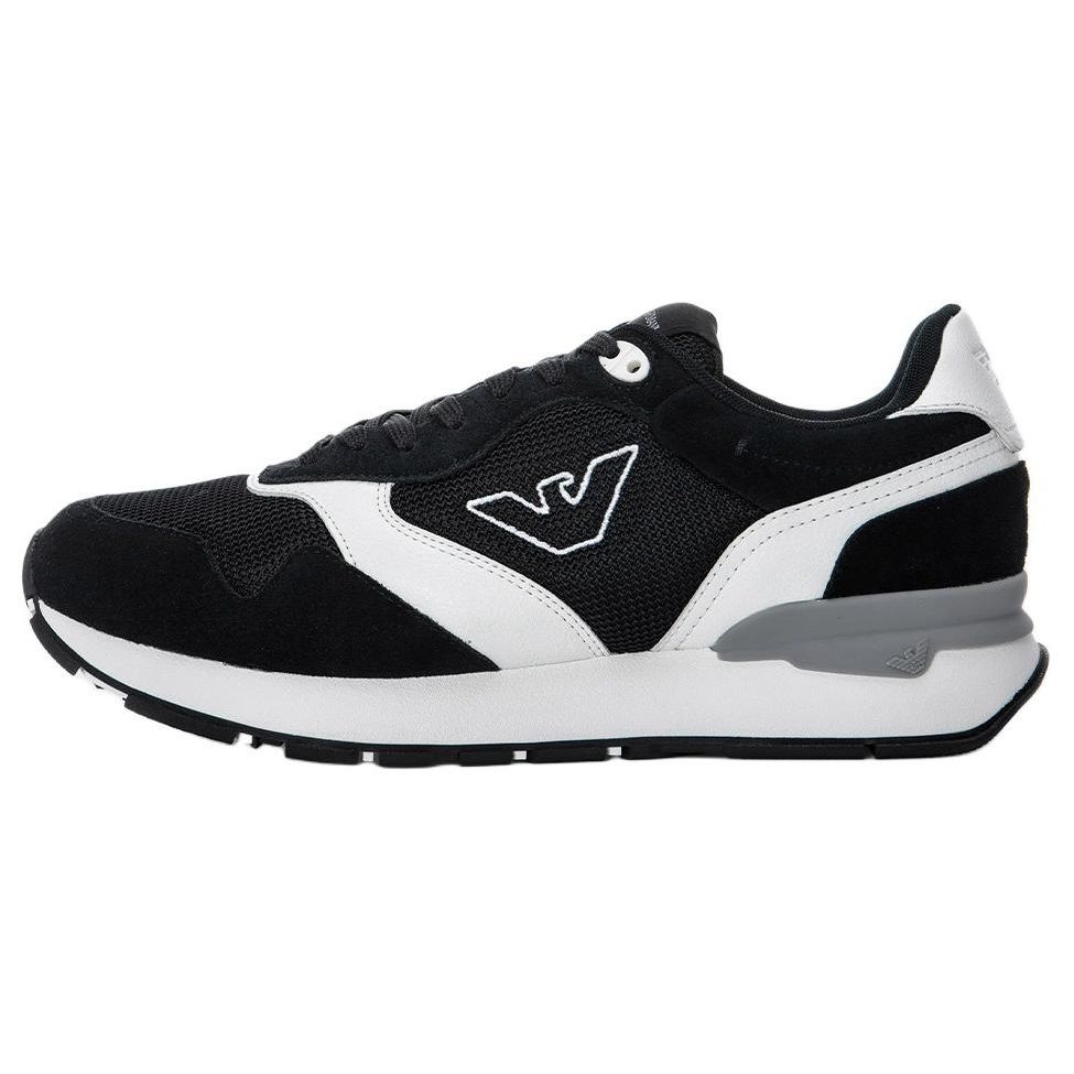 Emporio Armani Two-Layer Cowhide Thick Sole Comfortable Running Shoes Low Top Casual Shoes Men Sneakers Navy-Blue Beige X4X642XN951S161