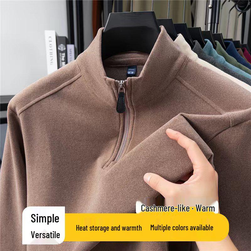 Men's Thermal Fleece Half-Zip Stand Collar Long Sleeve T-shirt Hoodie - Warm Autumn/Winter Layer