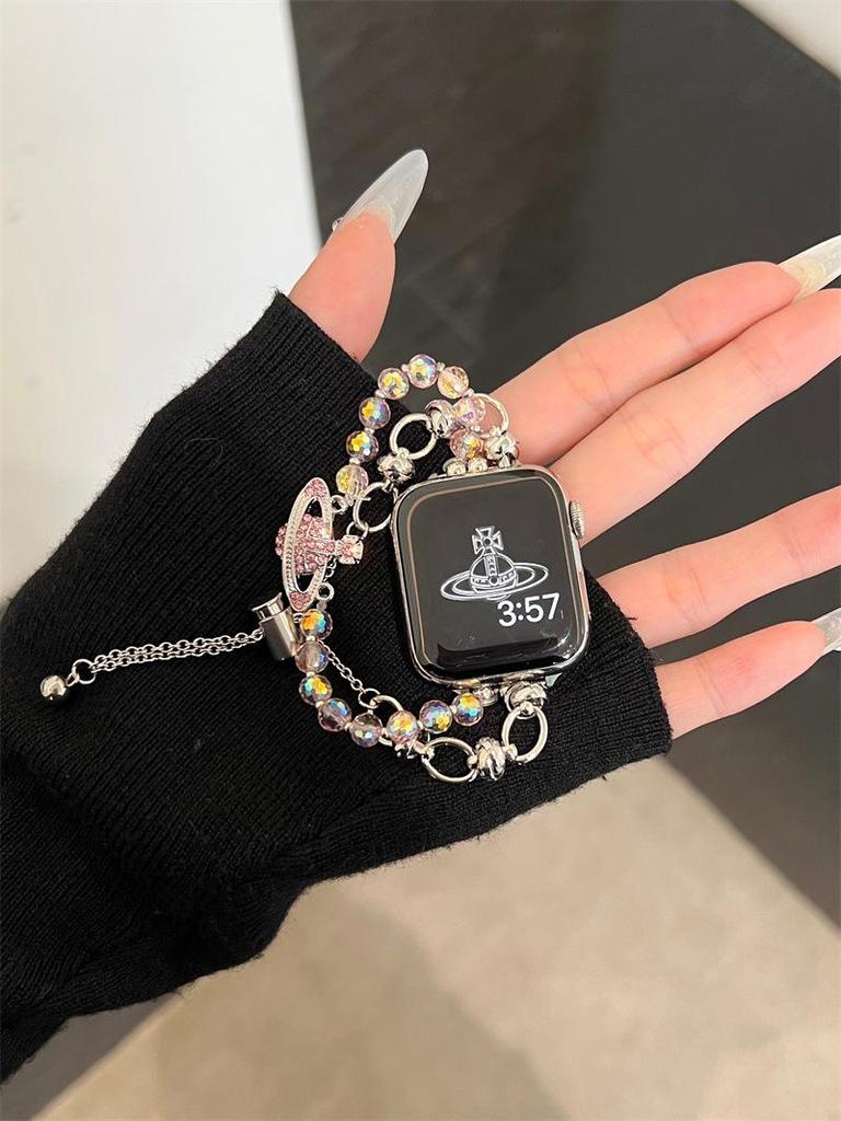 New Queen Mother Beaded Metal Bracelet for Apple Watch 10/9/8/7/SE - 654 Bead Chain