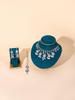 Indian Style Rhinestone Gemstone Three-Piece Set: Oval Necklace, Earrings & Headwear