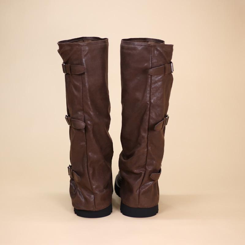 2025 New Women's Retro European-Style Over-the-Knee Boots with Thick Soles and Buckles