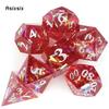 7 Pcs Red Resin White Number Sharp Edge Dice Polyhedral Dice Suitable For Role-Playing Dice PropBoard Game