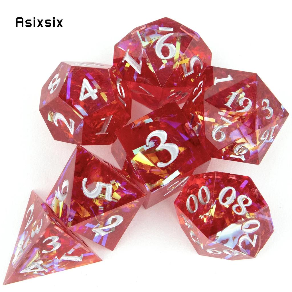 7 Pcs Red Resin White Number Sharp Edge Dice Polyhedral Dice Suitable For Role-Playing Dice PropBoard Game