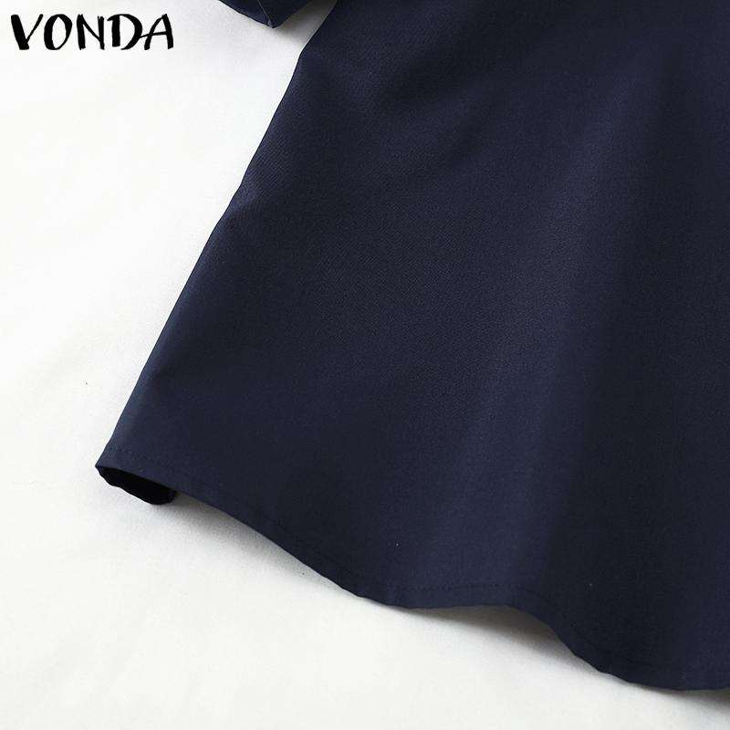 VONDA Women Summer Lapel Short Sleeve Ruffled Contrast Blouses