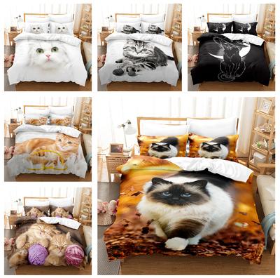 Set de lenjerie de pat pentru pisici 3D pentru animale de companie Husă de pat King Queen Față de pernă 2/3 buc Set de huse pentru animale Copii Cadou pentru adulți