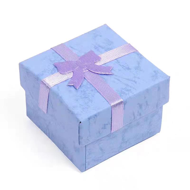 French Retro 4x4 Jewelry Box: Printed Faux Leather Paper Box with Woven Bow for Women's Rings.