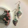Retro Ethnic Green Aventurine Bead Ancient Silver Shield Dangle Earrings for Women Bohemian Tribal Lucky Jewelry Festival Gift