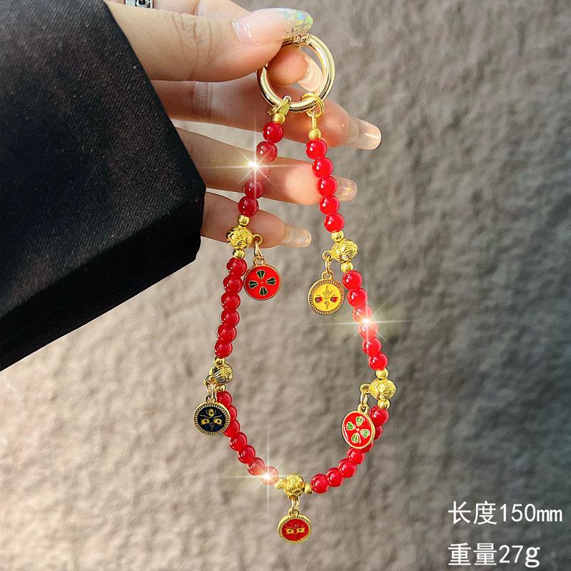 Chinese Style Phone Chain Handmade Beaded New Year Phone Strap Wrist Hanging Car Key Chain Pendant String for Women